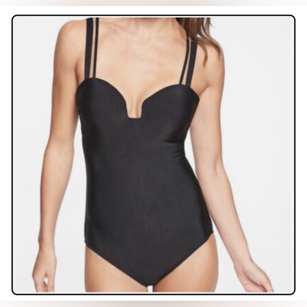 Athleta  Aqualuxe Square Plunge One Piece Swimsuit , Size Small.